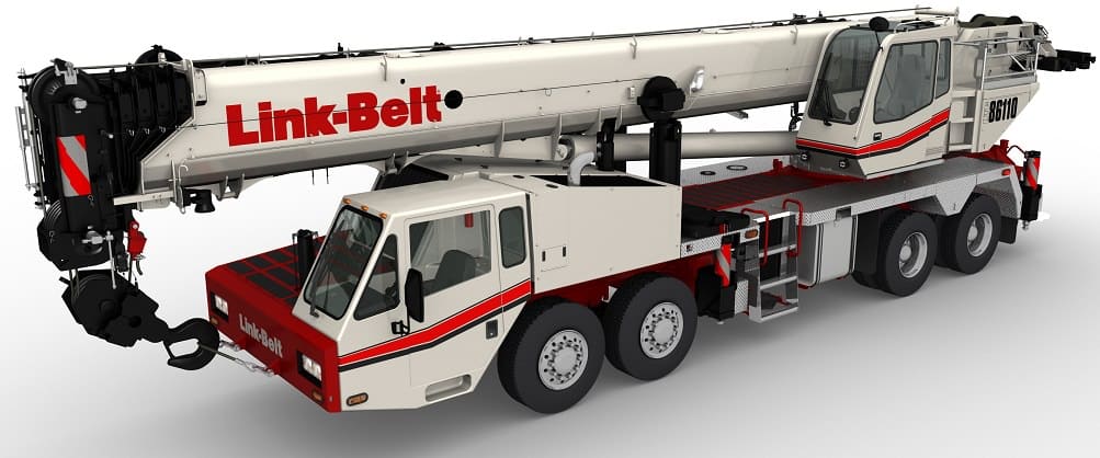 Link-Belt crane assembly showcasing heavy-duty construction equipment for various lifting solutions.