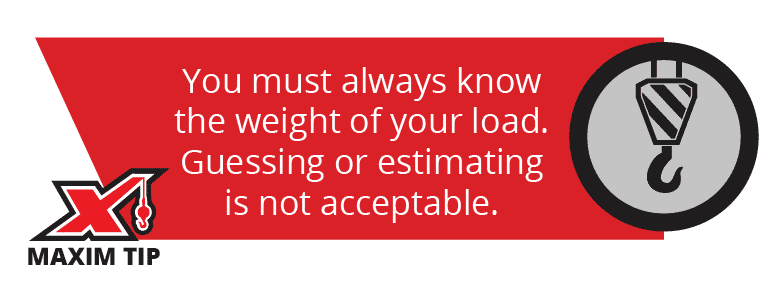 You must always know the weight of your load. Guessing or estimating is not acceptable.