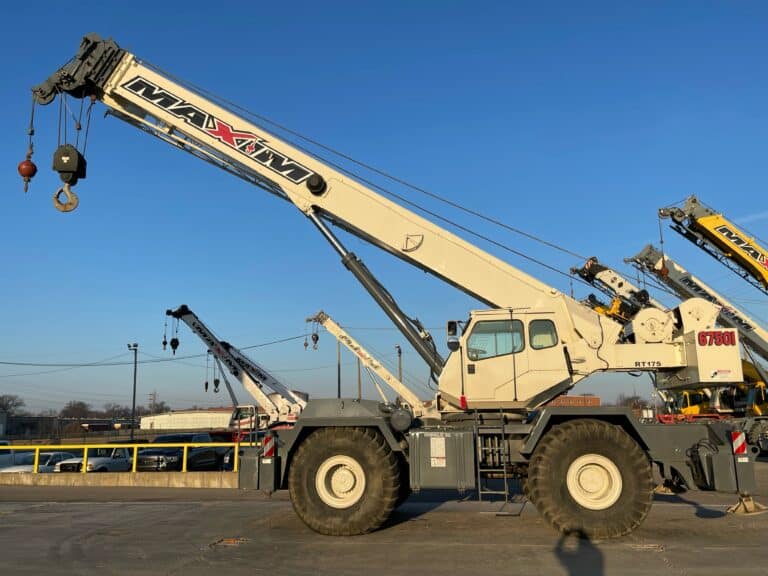 Maxim crane RT175 model 67501 ready for heavy lifting operations outdoors.