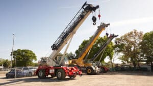 renting construction equipment concept fleet of cranes