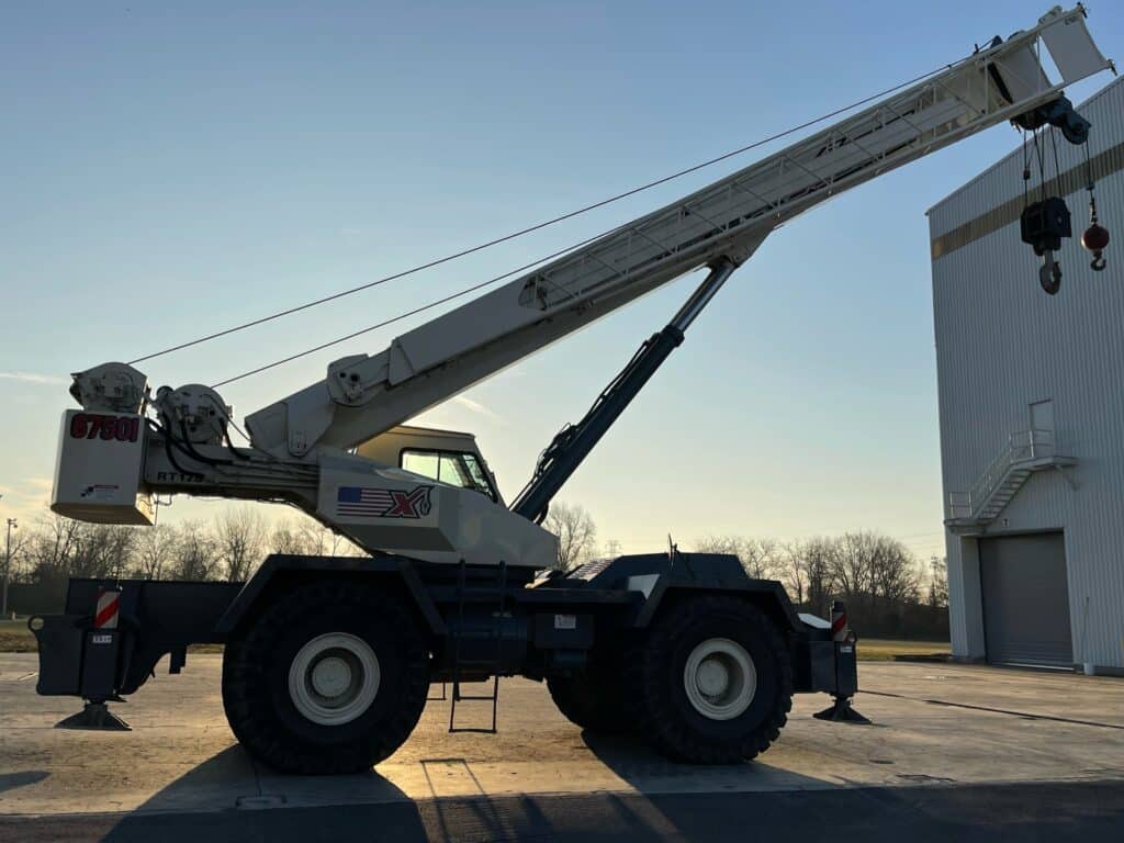 all terrain crane side view shot at dusk