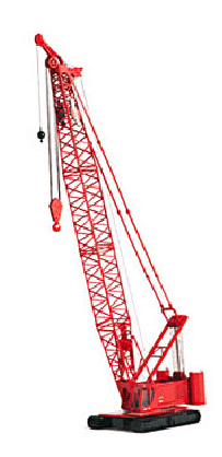 Red crane model showcasing construction equipment and detailed design features.