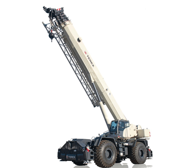 Terex crane lifting equipment with articulated boom for construction and industrial use.