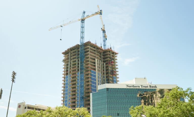 cranes in commercial office building construction