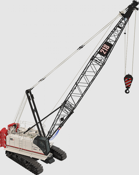 Heavy-duty crane model 218 featuring a long boom for construction tasks.