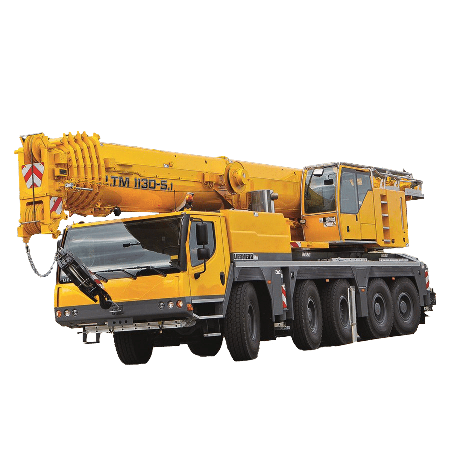 Liebherr TM 1130 crane on a construction site, showcasing powerful lifting capabilities.