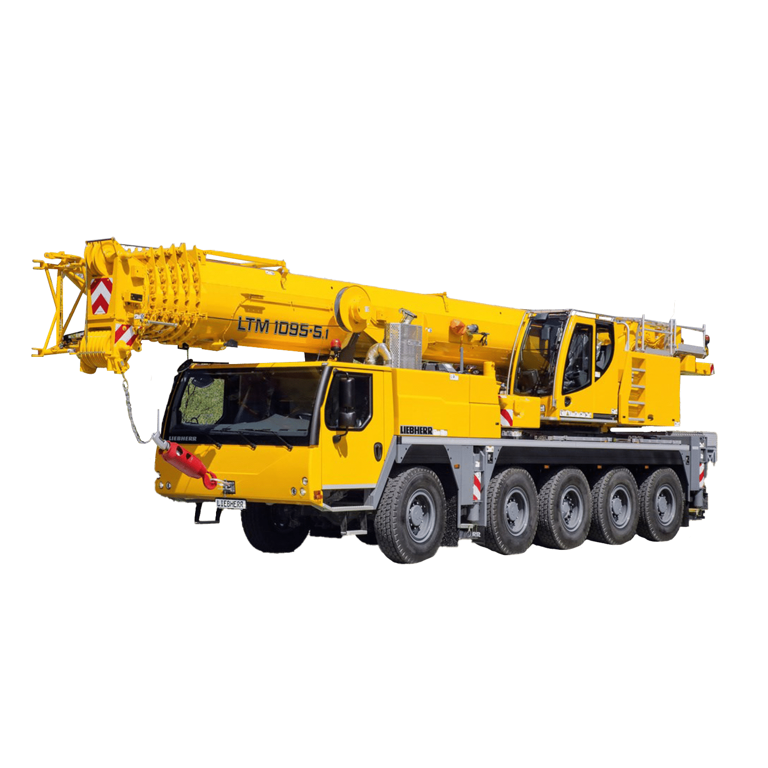 Liebherr LTM 1095 mobile crane in bright yellow for heavy lifting tasks.