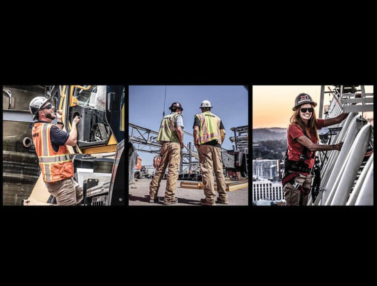 Construction workers engaged in site activities, showcasing teamwork and safety practices.
