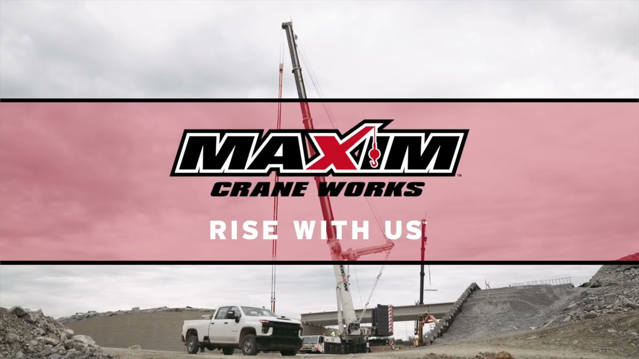 Maxim Crane Works video showcasing lifting equipment and services for construction projects.