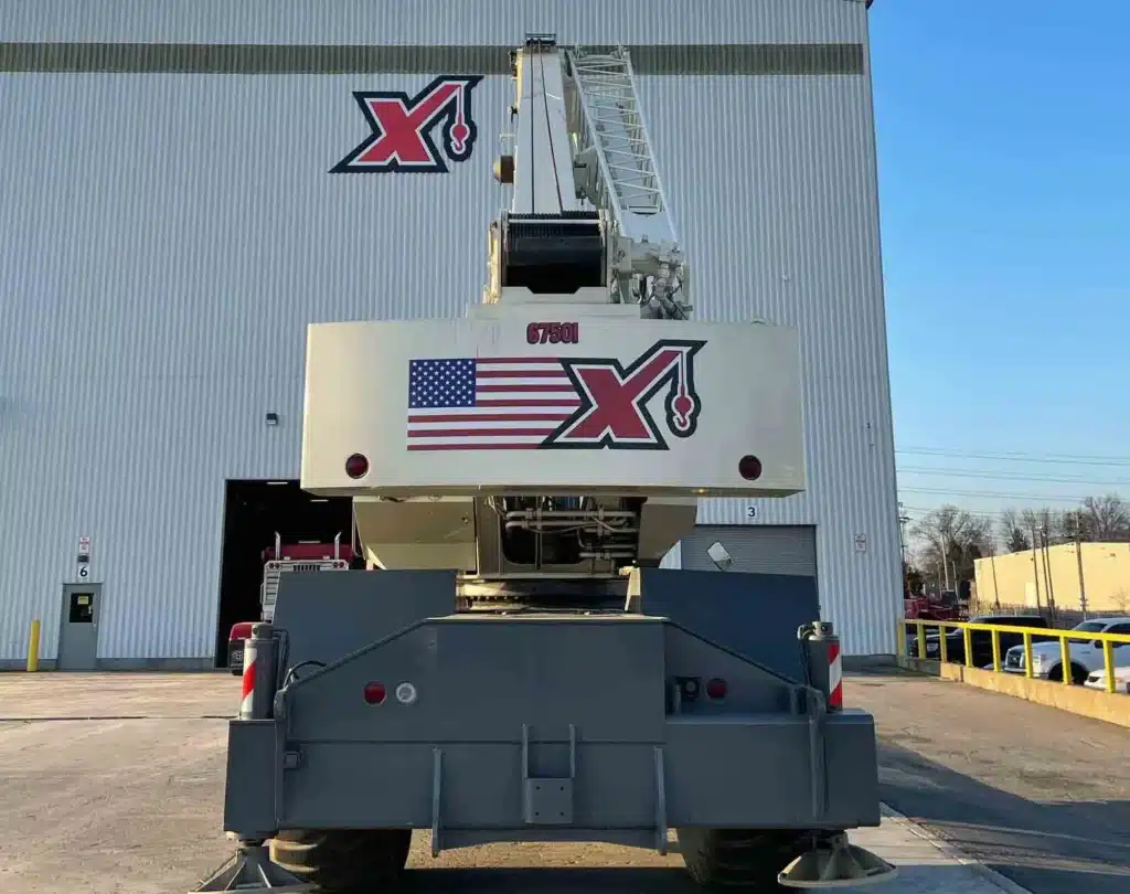 Back view of a crane showcasing its capabilities in industrial settings.