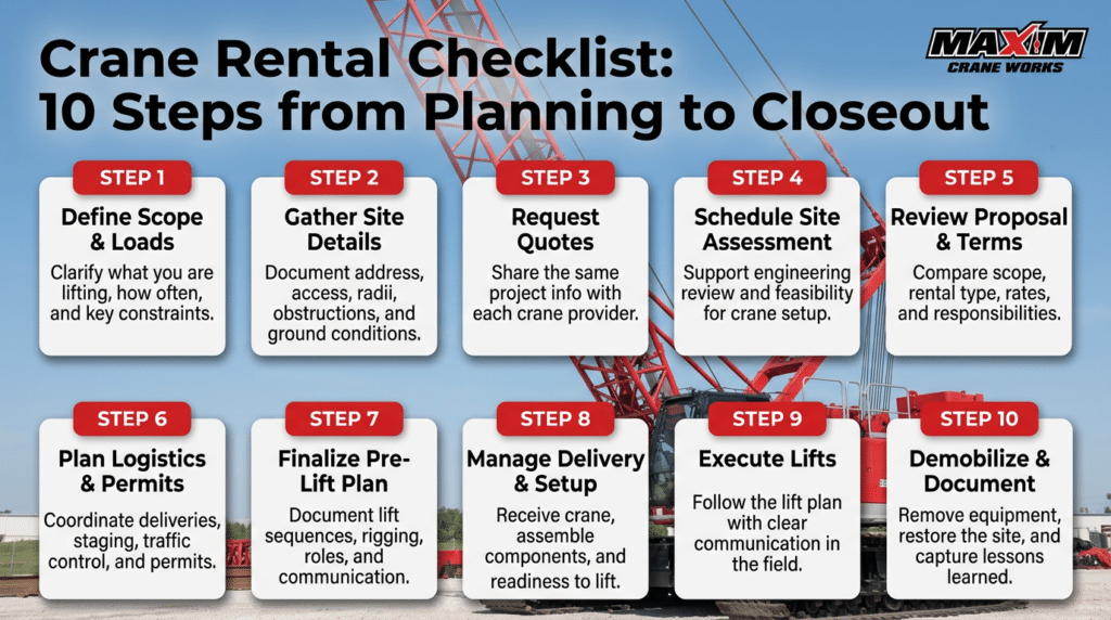 Crane rental checklist: Ten essential steps for successful project planning and execution.