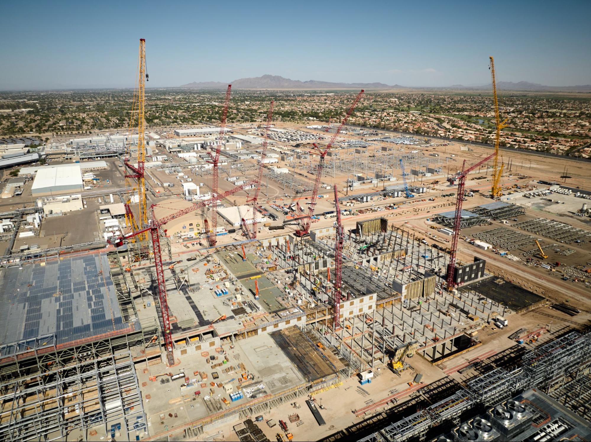 Aerial view of a busy construction site shaping the future skyline.