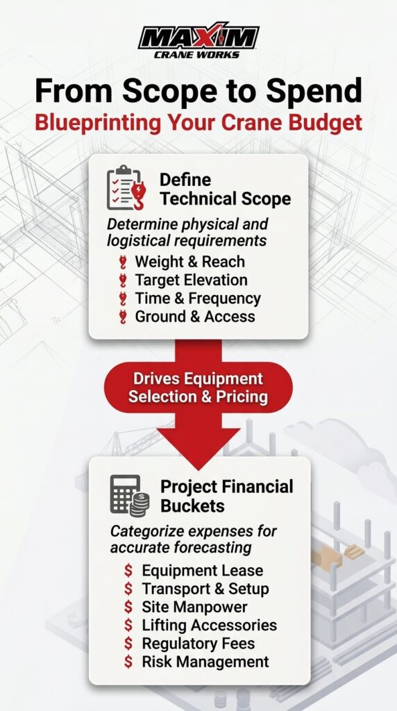 Blueprinting crane budgets: defining scope, technical requirements, and financial considerations for projects.