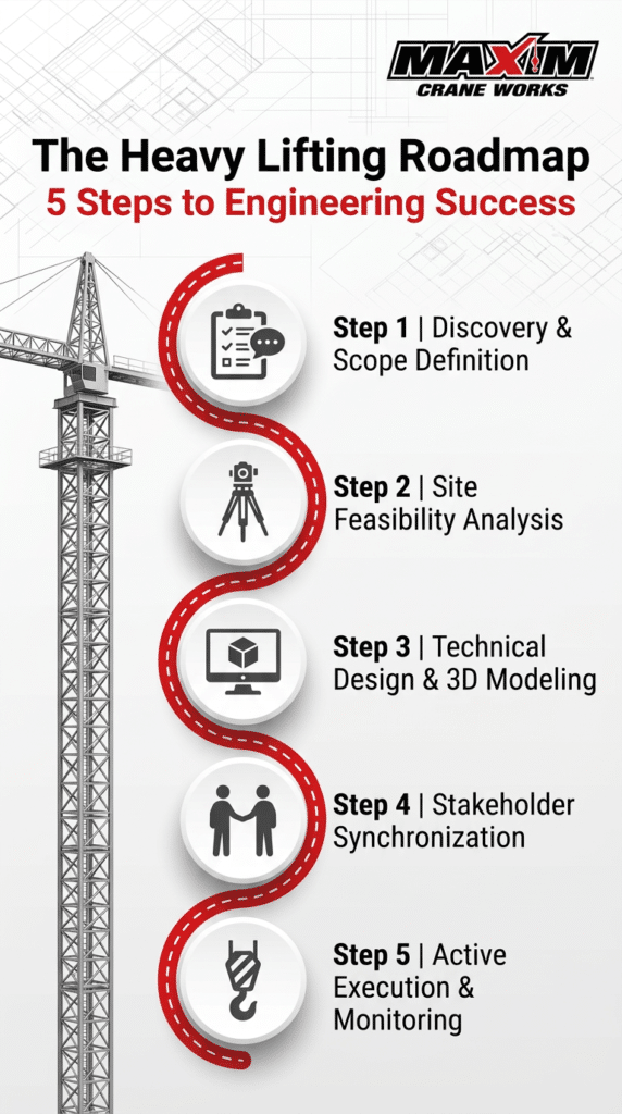 Heavy lifting roadmap outlining five steps for successful engineering projects.