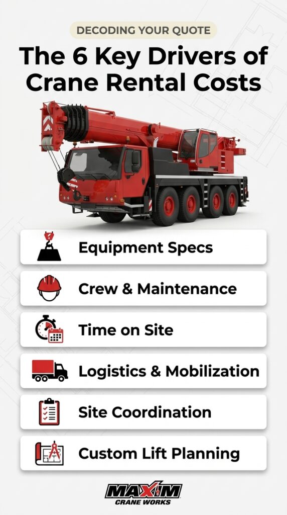 Key factors influencing crane rental costs are detailed in this informative graphic.
