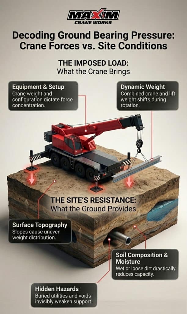 Understanding ground bearing pressure and crane forces on various site conditions.