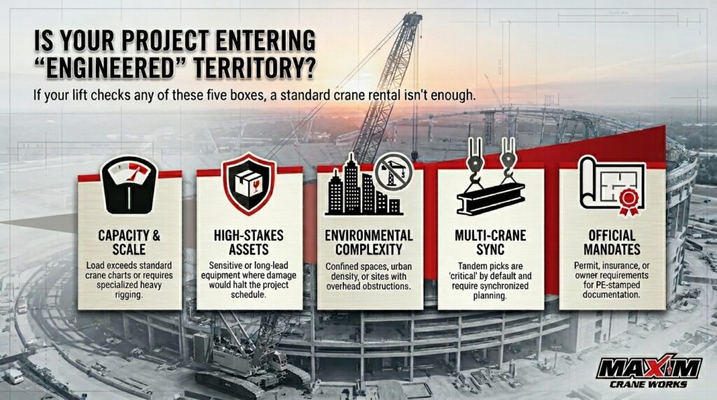 Engineered crane rental guide for heavy rigging projects and complex lifting requirements.