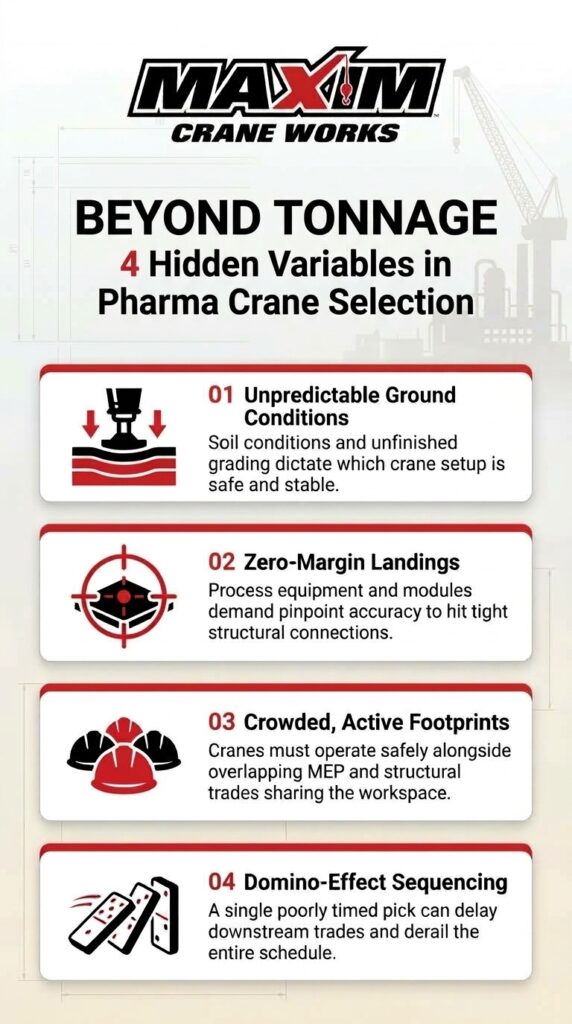 Crane services for pharmaceutical construction must account for key hidden variables.